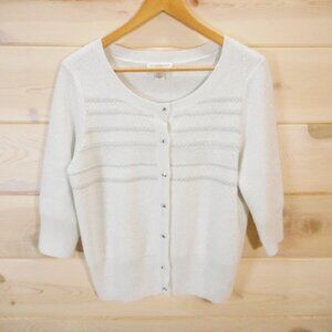 Christopher & Banks Women's Petite L Ivory Silver Knit Cardigan 3/4 Sleeve